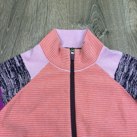 Title Nine Full Zip Ski Sweater Colorful Knit Mock Neck Pink Women's Size Medium - Picture 3 of 13